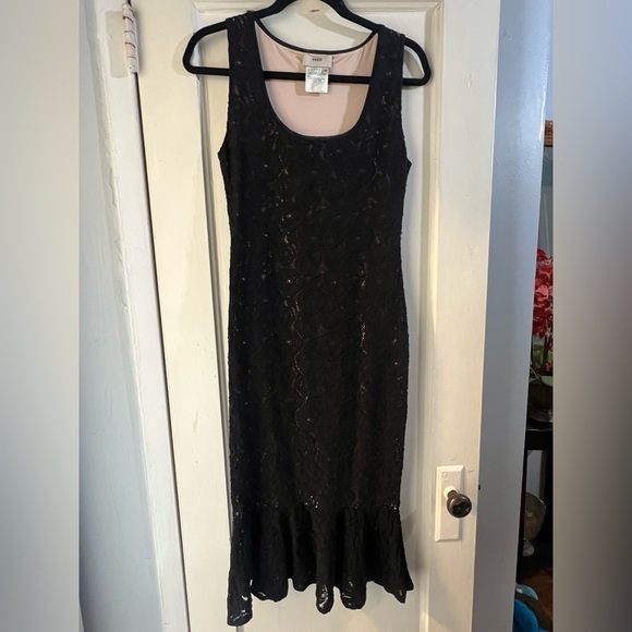 Fuzzi Black Lace Sheer Midi Dress M - Picture 2 of 10